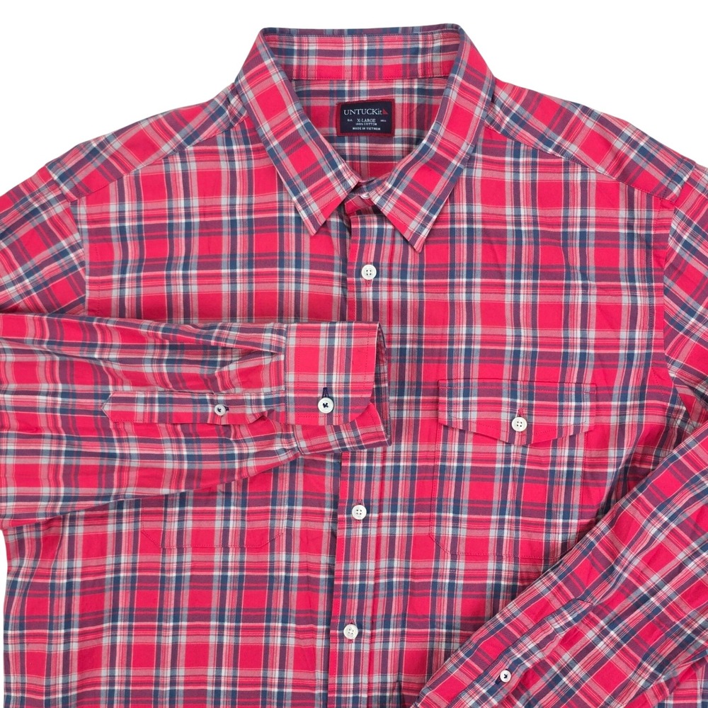 UNTUCKit Ojai Plaid Button Down Shirt Mens XL Red Blue Long Sleeve Smart Casual